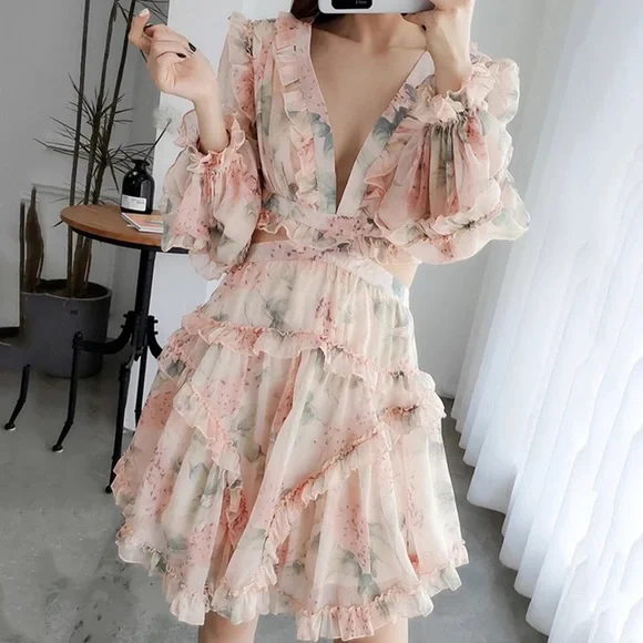 👗HP🌺Floral dress ruffle lace back womens cutout - Picture 7 of 10